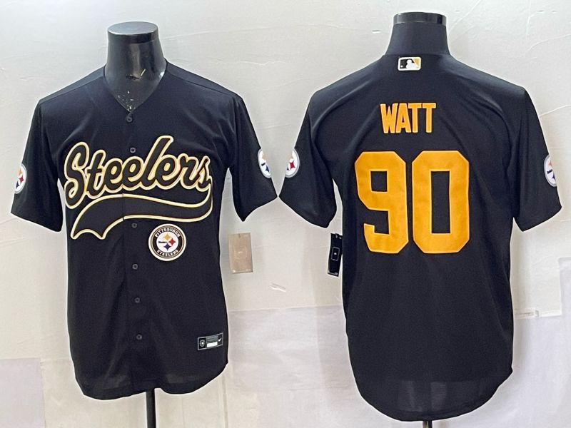 Men 2025 Nike Pittsburgh Steelers #90 Watt Black Joint Name  Limited NFL Jersey style 041->pittsburgh steelers->NFL Jersey